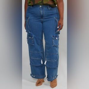 Womens high rise straight leg cargo jeans-tall